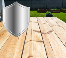 Nos protections du bois Terrasse en bois et bouclier symbolisant la protection du bois